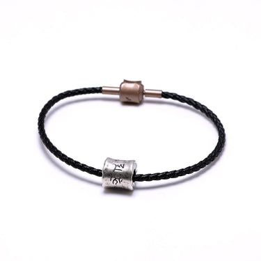 Tibetan Ethnic Braided Leather Bracelet with Pure Silver Om Mani Padme Hum Charm